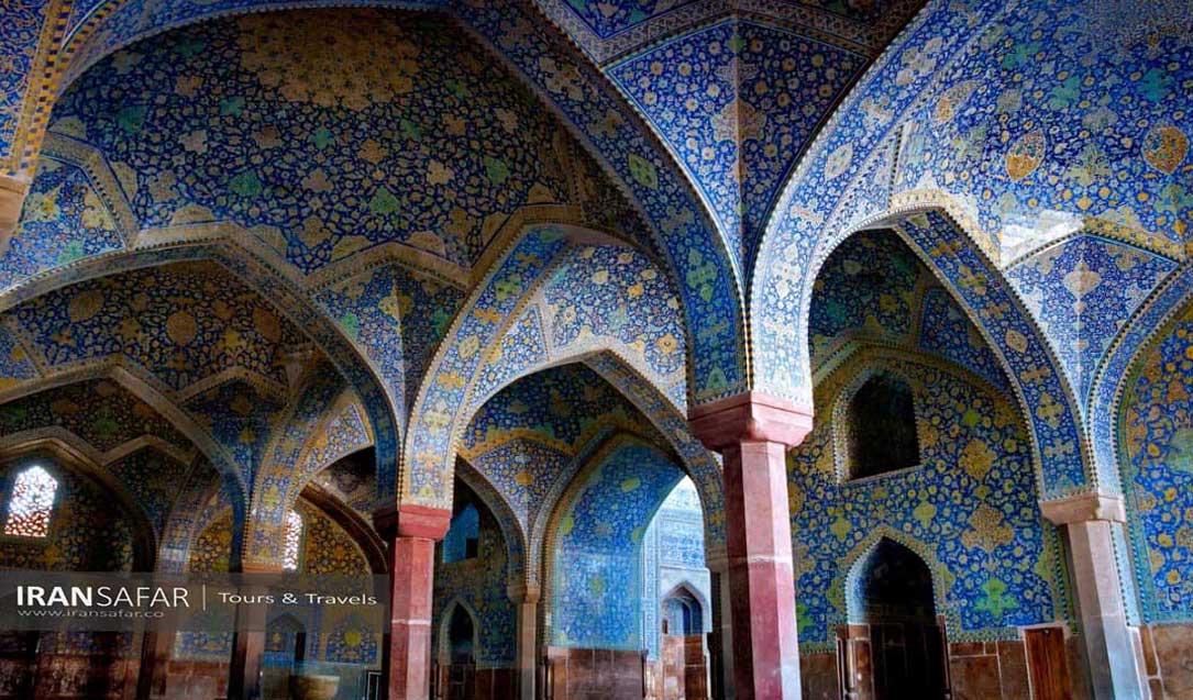 Isfahan Imam Mosque interior with glazed blue tile work