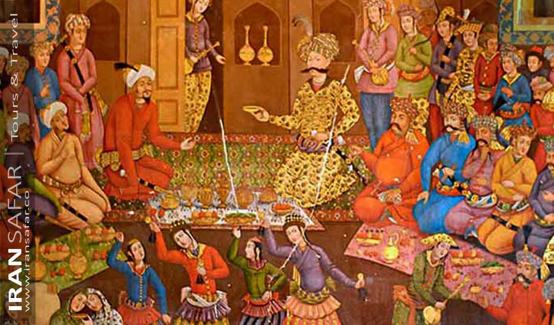 Mural Painting depicting king Abbas I at Chehel Sotoun 
