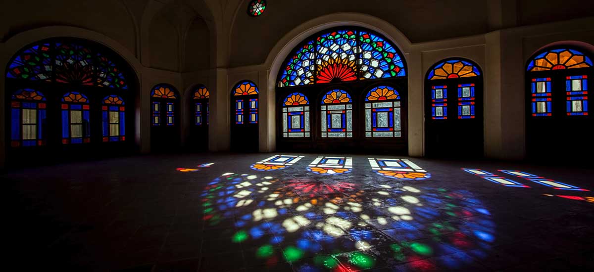 Stained glass windows of Tabatabai Mansion, Kashan, Iran 