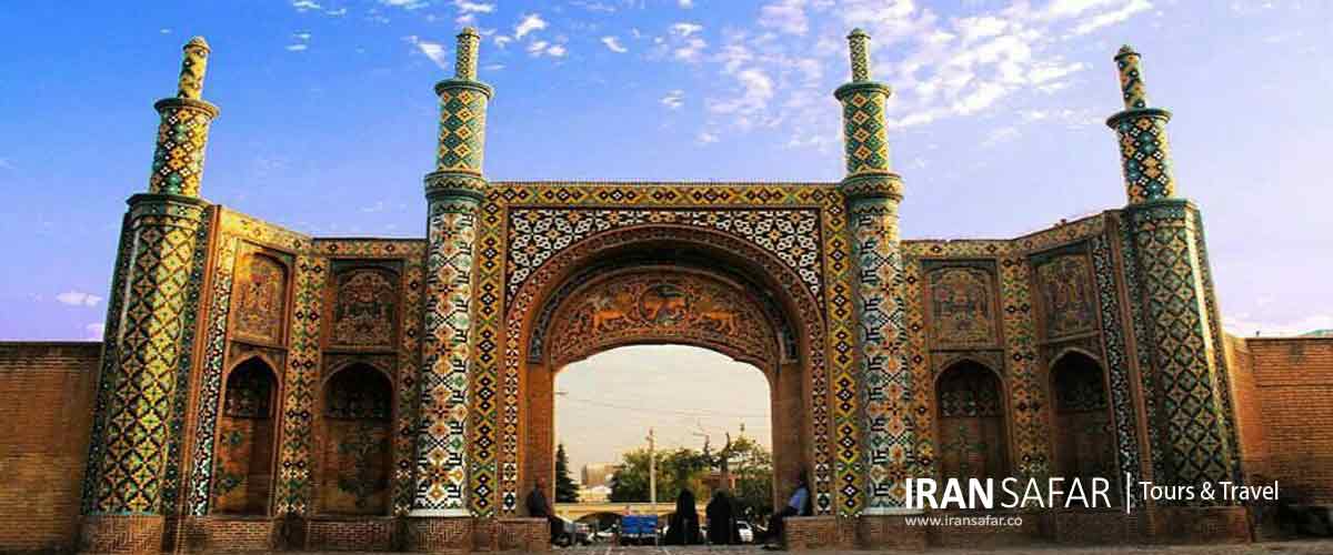 Darb-e kooshk historical gate decorated with tiles in Qazvin