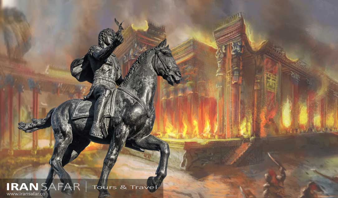 Alexander's Statue and Burning Persepolis background 