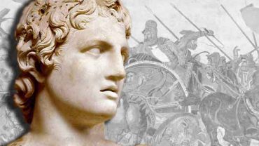 Statue of Alexander the Great with Persian war background