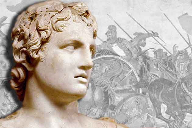 Statue of Alexander the Great with Persian war background