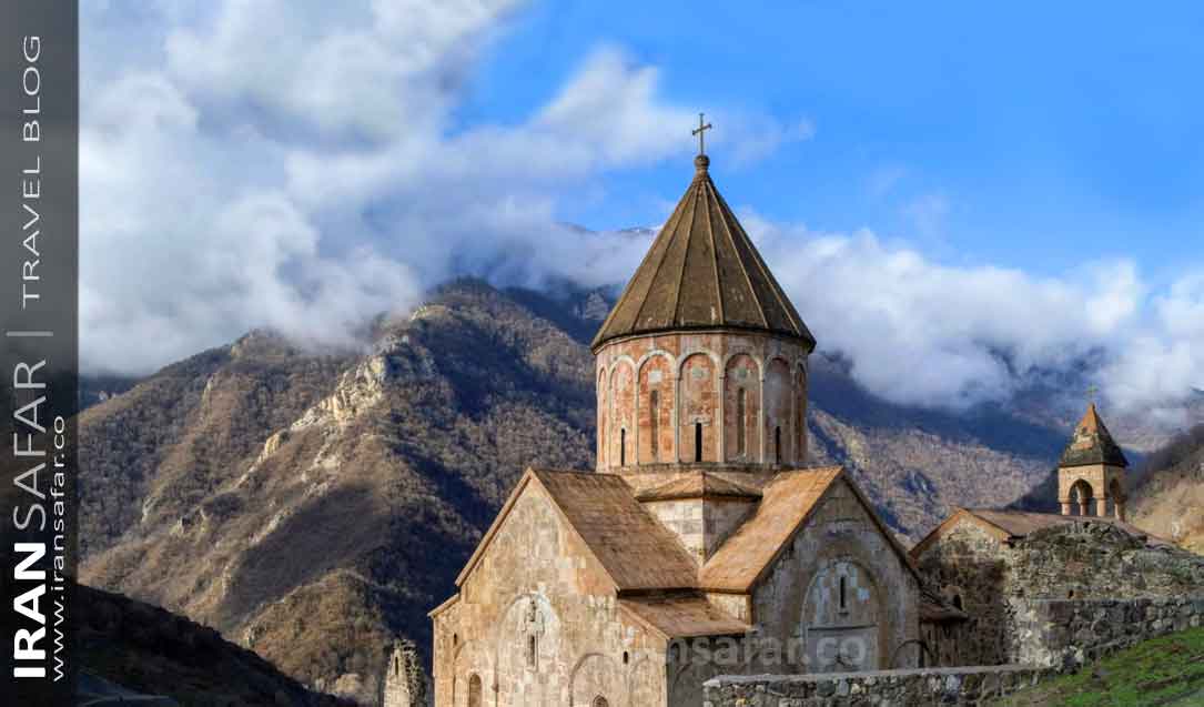 Monastery of Saint Thaddeus with mountain background 