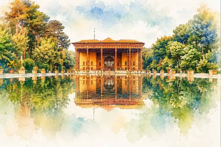 Water Color Painting, Chehel Sotoun Palace Isfahan