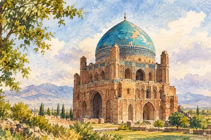 Water Color painting depicting Soltanieh Dome